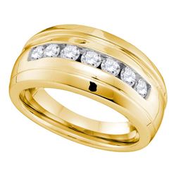 0.78 CTW Mens Channel-set Diamond Ridged Wedding Ring 10KT Yellow Gold - REF-67H4M