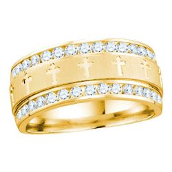 1 CTW Mens Diamond Grecco Cross Wedding Anniversary Ring 14k Yellow Gold - REF-134M9H