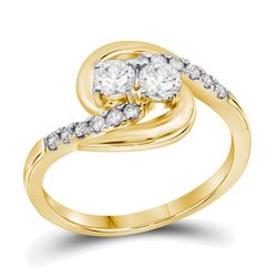 0.58 CTW Diamond 2-stone Hearts Together Bridal Ring 10KT Yellow Gold - REF-55Y5X