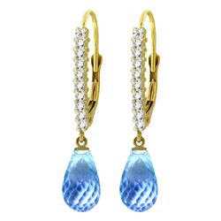 Genuine 4.8 ctw Blue Topaz & Diamond Earrings Jewelry 14KT Yellow Gold - REF-53T2A