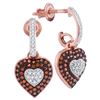 0.33 CTW Red Color Diamond Heart Dangle Earrings 10KT Rose Gold - REF-38N9F