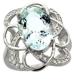 Natural 5.59 ctw aquamarine & Diamond Engagement Ring 14K White Gold - REF-86A6V