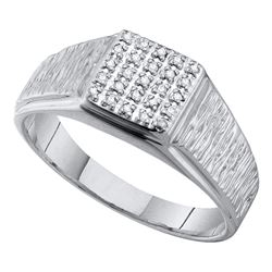 0.12 CTW Mens Diamond Square Cluster Brushed Ring 10KT White Gold - REF-19W4K