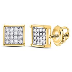 0.10 CTW Diamond Square Cluster Earrings 10KT Yellow Gold - REF-7M4H