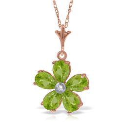 Genuine 2.22 ctw Peridot & Diamond Necklace Jewelry 14KT Rose Gold - REF-30T2A