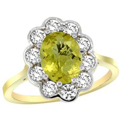 Natural 2.34 ctw Lemon-quartz & Diamond Engagement Ring 14K Yellow Gold - REF-80Z8Y