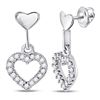 Image 1 : 0.20 CTW Diamond Small Heart Dangle Screwback Earrings 10KT White Gold - REF-18Y2X