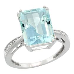 Natural 5.42 ctw Aquamarine & Diamond Engagement Ring 14K White Gold - REF-94N2G