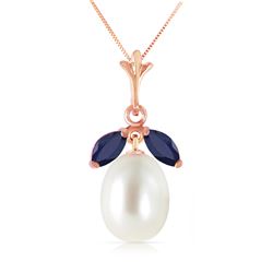 Genuine 4.5 ctw Pearl & Sapphire Necklace Jewelry 14KT Rose Gold - REF-25F8Z