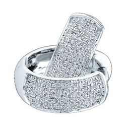 0.50 CTW Pave-set Diamond Huggie Hoop Earrings 14KT White Gold - REF-64K4W