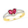 Image 1 : 0.72 CTW Pear Created Ruby Heart Split-shank Ring 10KT Yellow Gold - REF-19N4F