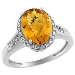 Natural 2.49 ctw Whisky-quartz & Diamond Engagement Ring 14K White Gold - REF-41N2G