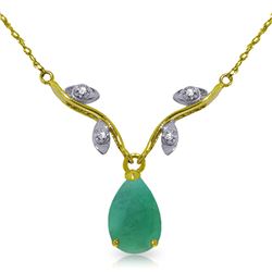 Genuine 1.02 ctw Emerald & Diamond Necklace Jewelry 14KT Yellow Gold - REF-37H2X