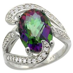 Natural 6.22 ctw mystic-topaz & Diamond Engagement Ring 14K White Gold - REF-134H9W