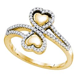 0.25 CTW Diamond Double Heart Bypass Ring 10KT Yellow Gold - REF-34K4W