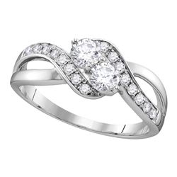 0.60 CTW Diamond 2-stone Hearts Together Bridal Ring 10KT White Gold - REF-75Y2X