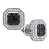 Image 1 : 0.50 CTW Black Color Diamond Geometric Octagon Cluster Earrings 10KT White Gold - REF-34W4K