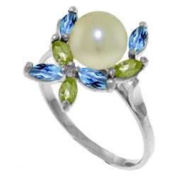 Genuine 2.63 ctw Blue Topaz & Peridot Ring Jewelry 14KT White Gold - REF-28R5P