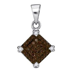 0.15 CTW Cognac-brown Color Diamond Square Pendant 10KT White Gold - REF-7Y4X