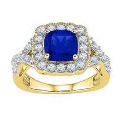 3.75 CTW Princess Created Blue Sapphire Solitaire Ring 10KT Yellow Gold - REF-32N9F