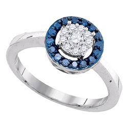 0.40 CTW Blue Color Diamond Flower Cluster Ring 10KT White Gold - REF-32F9N