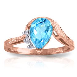 Genuine 1.52 ctw Blue Topaz & Diamond Ring Jewelry 14KT Rose Gold - REF-51Y4F