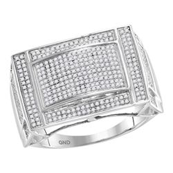 0.76 CTW Mens Pave-set Diamond Convex Dome Ring 10KT White Gold - REF-87H2M