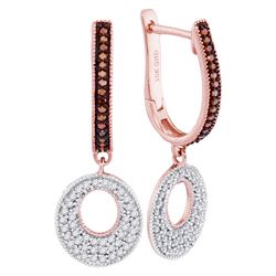 0.41 CTW Red Color Diamond Circle Dangle Hoop Earrings 10KT Rose Gold - REF-41K9W