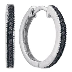 0.10 CTW Black Color Diamond Hoop Earrings 10KT White Gold - REF-12X2Y