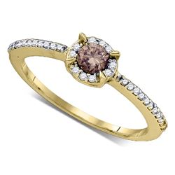 0.36 CTW Cognac-brown Color Diamond Solitaire Bridal Ring 10KT Yellow Gold - REF-22F4N