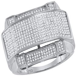 0.63 CTW Mens Diamond Arched Rectangle Cluster Ring 10KT White Gold - REF-79X4Y