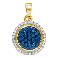 0.21 CTW Blue Color Diamond Circle Cluster Pendant 10KT Yellow Gold - REF-18K2W