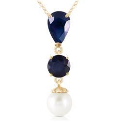 Genuine 5.05 ctw Sapphire & Pearl Necklace Jewelry 14KT Yellow Gold - REF-35W2Y