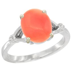 Natural 2.01 ctw Coral & Diamond Engagement Ring 14K White Gold - REF-32M2H