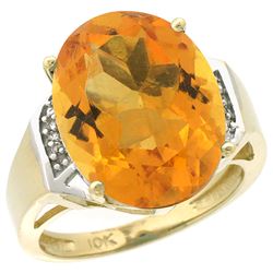 Natural 11.02 ctw Citrine & Diamond Engagement Ring 14K Yellow Gold - REF-65W8K