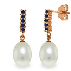 Genuine 8.4 ctw Pearl & Sapphire Earrings Jewelry 14KT Rose Gold - REF-25M6T
