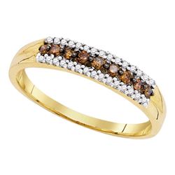0.20 CTW Cognac-brown Color Diamond Ring 10KT Yellow Gold - REF-14H9M