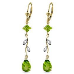 Genuine 3.97 ctw Peridot & Diamond Earrings Jewelry 14KT Yellow Gold - REF-44A9K