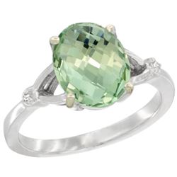 Natural 2.41 ctw Green-amethyst & Diamond Engagement Ring 14K White Gold - REF-33R8Z