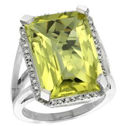 Natural 15.06 ctw Lemon-quartz & Diamond Engagement Ring 14K White Gold - REF-75X3A