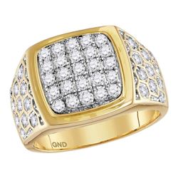 1.75 CTW Mens Diamond Square Cluster Honeycomb Ring 14KT Yellow Gold - REF-157X5Y