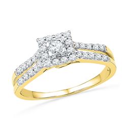 0.50 CTW Diamond Square-shape Halo Bridal Engagement Ring 10KT Yellow Gold - REF-44X9Y