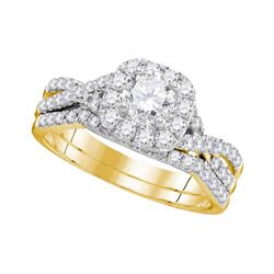 1 CTW Diamond Halo Bridal Engagement Ring 14KT Yellow Gold - REF-172Y4X