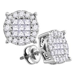 0.25 CTW Princess Diamond Soleil Cluster Stud Earrings 14KT White Gold - REF-33M7H