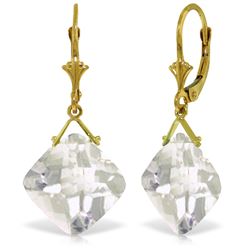 Genuine 17.5 ctw White Topaz Earrings Jewelry 14KT Yellow Gold - REF-39T3A