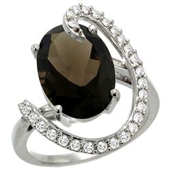 Natural 5.89 ctw Smoky-topaz & Diamond Engagement Ring 14K White Gold - REF-91H4W