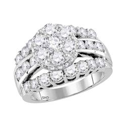 3.23 CTW Diamond Flower Cluster Bridal Engagement Ring 14KT White Gold - REF-304N5F