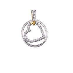 0.20 CTW Diamond Circle & Nested Heart Love Pendant 10KT Two-tone Gold - REF-14H9M