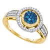 Image 1 : 0.35 CTW Blue Color Diamond Circle Cluster Ring 10KT Yellow Gold - REF-25F4N