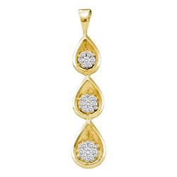 0.25 CTW Diamond Triple Cascading Flower Cluster Pendant 14KT Yellow Gold - REF-37N5F